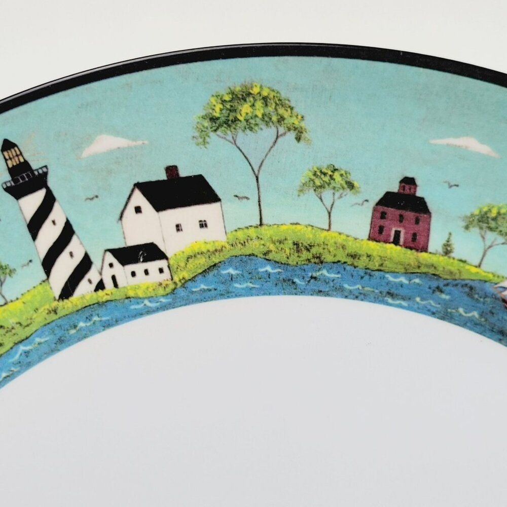 Coastal Breeze Plastic Dinner Plate Set Lighthouse & Flag Warren Kimble Folk Art - Picture 5 of 11